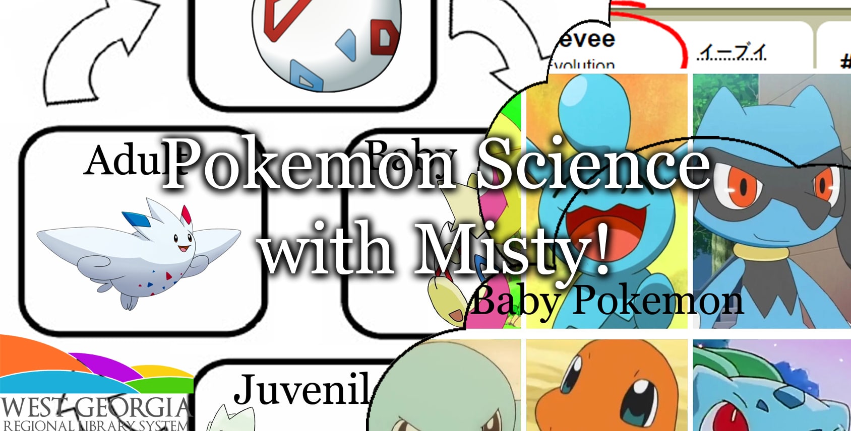 pokemon science with misty thumbnail with pictures of pokemon in